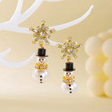 Xpoko Christmas Gifts Cute Christmas Snowman Drop Earrings for Women Fashion Shiny Crystal Snowflake Earring Girls New Year Party Jewelry Holiday Gift