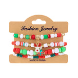 Xpoko 4 Pcs/Set Christmas Colorful Beads Bracelets for Women Handmade Snowman Santa Claus Elk Pendant Bracelet New Year Jewelry Gifts