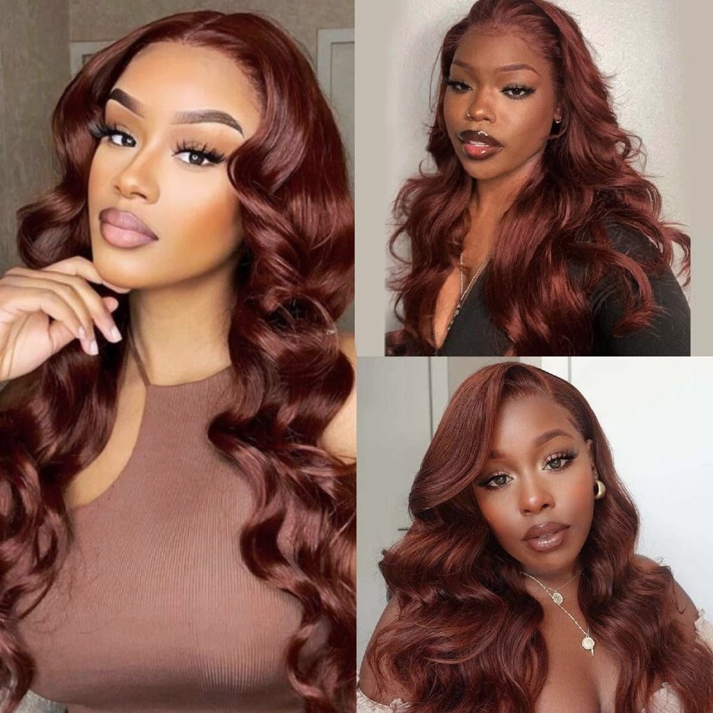 Xpoko Body Wave Lace Front Wigs Synthetic Reddish Brown Wig For Women Omber Red Lace Frontal Wig Pre Plucked With Baby Hair Cosplay