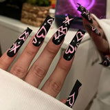 Xpoko 24pcs Valentine's Day false nails pink artificial nails wearable long coffin ballet fake nails with glue press on acrylic nail