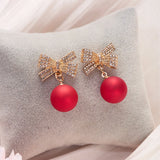 Xpoko Christmas Gifts Christmas Red Bow Drop Earring For Women Temperament Heart Flocking Bowknot Christmas Earring Girls New Year Festival Jewelry