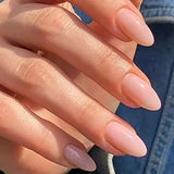 Xpoko 24Pcs Short False Nails French Gradient Pink Fake Nails Almond Press on Nails Coffin Full Cover Nail Tips Detachable Manicures