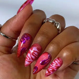 Xpoko 24Pcs long stiletto False Nails Wearable  Almond Fake Nails Pink Leopard Print Design Bright color Full Cover Press on Nails