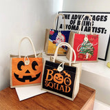 Xpoko Christmas Shoulder Bag Linen Febric Tote Bag Lady Shoulder Foldable Shopping Bag Reusable Beach Bags Halloween Christmas Decor