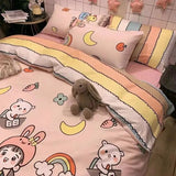 Xpoko Korean Style Cartoon Sheep Bedding Set Girls Kids Twin Full Queen Size Bed Flat Sheet Duvet Cover Pillowcases Bed Linen Kawaii