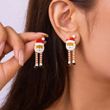 Xpoko Christmas Gifts Creative Long Legs Santa Claus Christmas Earrings for Women Cute Painting Oil Animal Elk Christmas Tree Earring New Year Jewelry