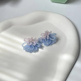 Xpoko Pearl Crystal Fringed Flower Earrings Elegant Personality Studs Ms Jewelry from South Korea