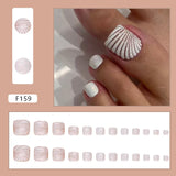 Xpoko 24pcs Shiny White False Toenails with Glitter Powder Design Square Fake Toe Nails Women Wearable Full Cover Press on Toenails