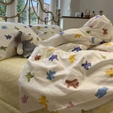 Xpoko Korean Style Cartoon Sheep Bedding Set Girls Kids Twin Full Queen Size Bed Flat Sheet Duvet Cover Pillowcases Bed Linen Kawaii