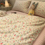 Xpoko Ins Retro Flower Bedding Set Flat Bed Sheet Pillowcase Twin Full Queen Size Bed Linen Women Girls Caramel Floral Duvet Cover Set