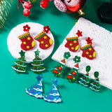 Xpoko Christmas Gifts Classic Green Christmas Tree Acrylic Printed Earrings for Women Cartoon Pattern Red Star Gloves Drop Earring Xmas Jewelry Gifts