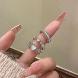 Xpoko 3 Pcs/set Love Heart Rings For Women Girls Light Luxury Rhinestone Opening Ring Sweet Finger Ring Wedding Party Accessories