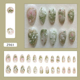 Xpoko 24pcs Orchid Sweet Fake Nails Sweet Cool Ins Style Wearing False Nails Wearable Full Cover Fairy Flowers Almond Press on Nails