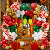 Xpoko Christmas Balloon Garland Arch Kit Red Green Gold Balloons Christmas Party Gift Box Candy Cane Foil Ballon Xmas Party Decoration