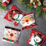 Xpoko 100pcs Christmas Gift Bag Self Adhesive Cookies Candy Wrapping Bag New Year Party Gift Snack Baking Plastic Bag Navidad 2023