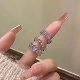 Xpoko Y2K Purple Crystal Irregular Heart Rings Set for Women Kpop Creative Heart Geometric Open Ring Punk Vintage Fashion Jewely Gifts