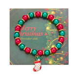 Xpoko Christmas Gifts Christmas Drip Oil Santa Claus Beaded Bracelets for Women Handmade Crystal Beads Christmas Tree Sock Charm Bracelet Jewelry Gift