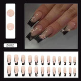 Xpoko 24Pcs Extra Long Ballet False Nails with frog print strawberry Designs Wearable Pink French Press on Nails Acrylic Fake Nail Tip