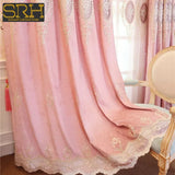 Xpoko European High-end Chenille Curtains for Living Room Bedroom Window Valance Embroidery Fresh Pink Decor Custom Elegant Lace Tulle