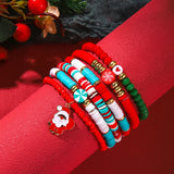 Xpoko Christmas Gifts Christmas Crystal Polymer Clay Beaded Bracelets for Women Handmade Rice Bead Xmas Tree Santa Claus Pendant Bracelet Jewelry Gift