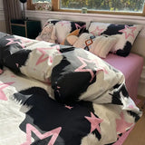 Xpoko Korean Style Pink Letter Bedding Set Flat Bed Sheet Pillowcase Twin Full Queen Size Bed Linen Women Girls Duvet Cover No Filling