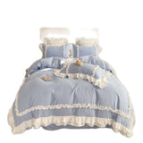 Xpoko Elegant Lace Bedding Sets Luxury Bed Linen Princess Washed Cotton Ruffle Duvet Cover Bed Sheet and Pillowcases for Girl Luxury