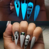 Xpoko New Halloween Fake Nails Patch Black Almond/Coffin Head Artificial Nail Tips Pumpkin Spider Ghost Printed Press on Nail for Girl