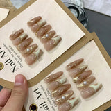 Xpoko 10pcs detachable handmade artificial nails Maillard press on acrylic nails almond brown coffee ballet false nail for fall winter