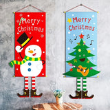 Xpoko Merry Christmas Hanging Cloth Banner Santa Claus Elk Elf Poster Hanging Flag Scene Layout Pendants Xmas Ornaments Window Decor