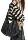 Xpoko Y2K Grunge Faux Leather Belted Bag