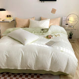 Xpoko  -  Chic Seersucker Bedding Set Washed Brushed Comforter Duvet Cover Flat Sheets Pillowcase Lightweight Soft Home Textile Bed Linen