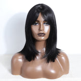 Xpoko Synthetic Straight Bob Wigs With Bangs For Women Natural Hair full machine made 16" Bob Synthetic Hair