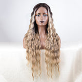 Xpoko Synthetic Lace Front Wig Baby Hair Wig Long Deep Wavy 30 " Hair Lace Wig For Women Lace Front Wig Ombre Blonde Wig Cosplay Wig