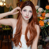 Xpoko Natural Fashion Handmade Lace Women's Wig Orange Wave Wig Curly Women's Party Lolita Cosplay Wig