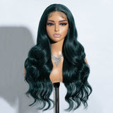 Xpoko Synthetic Lace Front Wigs Dark Green Black Wigs Body Wave 26â€?Wig Ombre Blonde Lace Wig Synthetic Fiber  Wigs Heat Resistant