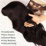 Xpoko Black Wig with Bangs for Women Long Black Wavy Wigs 26 Inch Natural Black Wigs Natural Looking Heat Resistant Synthetic Wig