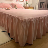 Xpoko Pink Ruffled Seersucker Duvet Cover Set 3/4pcs Soft Lightweight Down Alternative Grey Bedding Set with Bed Skirt and Pillowcases