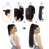 Xpoko 24 Inch Curly Ponytail Extensions Synthetic Deep Wave Drawstring Ponytail For Black Women Human Hair Feeling With Clip