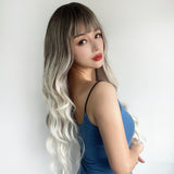 Xpoko Dark Gray Gradient Color Women's Wig Long Hair Fluffy Daily Big Wave Long Lolita Party Cosplay Women's Wig Curly Hair