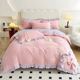 Xpoko - Aesthetic Embroidery Warm Milk Velvet Duvet Cover Bedding Set