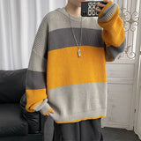 Xpoko 2024 New Original Autumn Sweater Men Retro Loose Pullover Lazy Style Student Versatile Striped Couple Sweater Harajuku harajuku