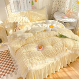 Xpoko  -  Summer princess style super king size bedding set soft yellow quilt cover seersucker ice silk bed four-piece washable cotton