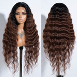 Xpoko Synthetic Lace Front Wig Baby Hair Wig Long Wavy 30 " Hair Lace Wig For Women Lace Front Wig Ombre Brown Wig Cosplay Wig