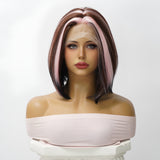 Xpoko Party Lolita Wig Shaped Pink Gradient Lace Wig Spot Dyed Wave Head Imported Silk COS Exclusive Synthetic Women's