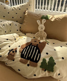 Xpoko  -  Fashion cute embroidery bear polka dot bedding set,twin full queen lovely cotton home textile bed sheet pillow case quilt cover