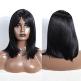 Xpoko Synthetic Middle Straight Bob Wigs with Bangs Light Blonde Natural  Hair for Women Daily Cosplay Heat Resistant Fiber Wigs