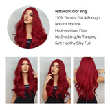 Xpoko Burgundy Wine Red Long Wavy Synthetic Hair Wigs for Women Afro Red Body Wave Halloween Cosplay Natural Wig Daily Heat Resistant