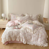 Xpoko New Winter Rose Velvet Bedding Set Romantic Lace Ruffles Comforter Sets Fluffy Milk Velvet Duvet Cover Set Eldense Bed Sheet