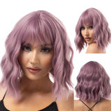 Xpoko Synthetic Pastel Wavy Wig With Bangs Ladies Short Style Pink Wig Role Play Suitable For Girls Daily Use Wig