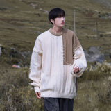 Xpoko New original patchwork sweater for boys in autumn and winter trendy brand casual lazy style design niche pullover sweater y2k